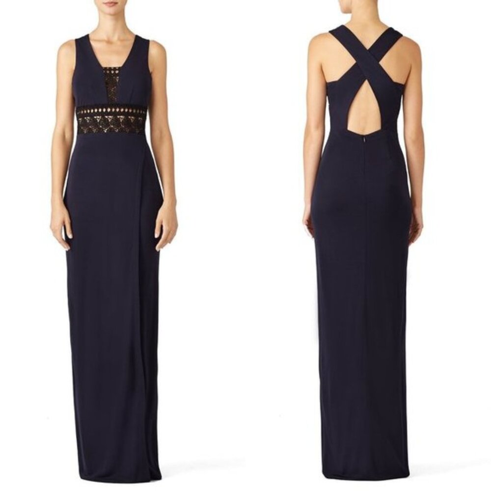 CUT 25 Illusion Lace Evening Gown Formal Dress Navy Black 2 NWT Wedding Prom